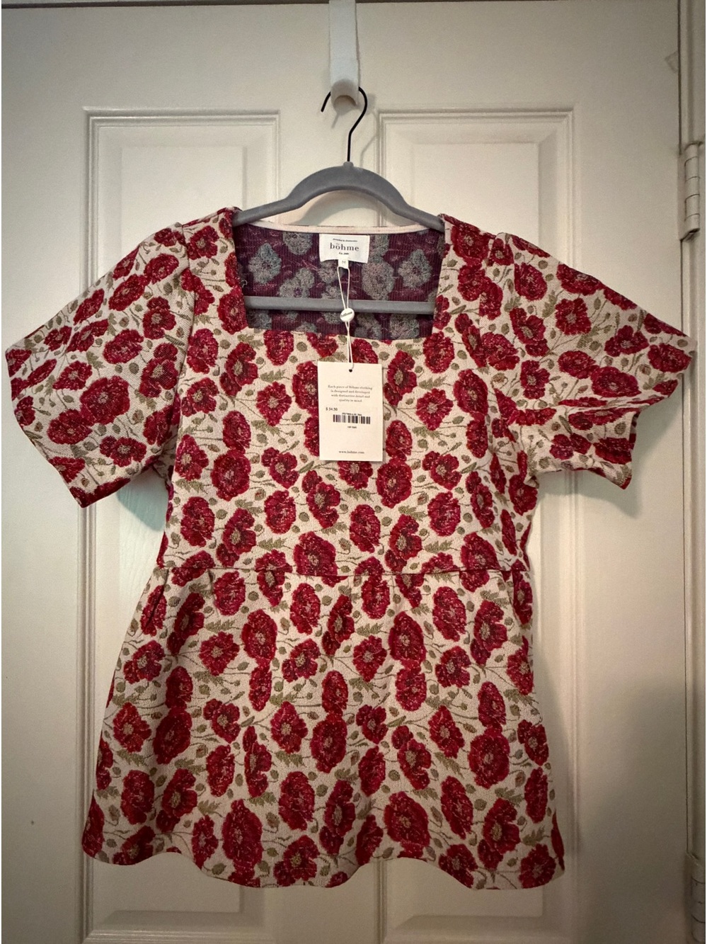Böhme Red Poppy Square-Neck Women’s Peplum Top Size M New With Tags